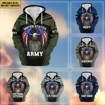 Premium US Veterans Zip Hoodie, Gifts For US Veterans, Gifts For Veterans Day, Gifts For Father's Day