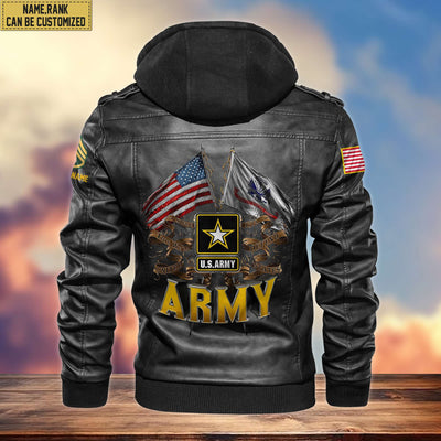 Premium US Army Leather Jacket, Custom Name, Rank, Gifts For Army Veteran