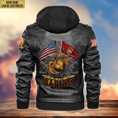 Premium USMC Leather Jacket, Custom Name, Rank, Gifts For Marine Veteran