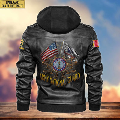 Premium Army National Guard Veteran Leather Jacket, Custom Name, Rank, Gifts For Army National Guard Veteran