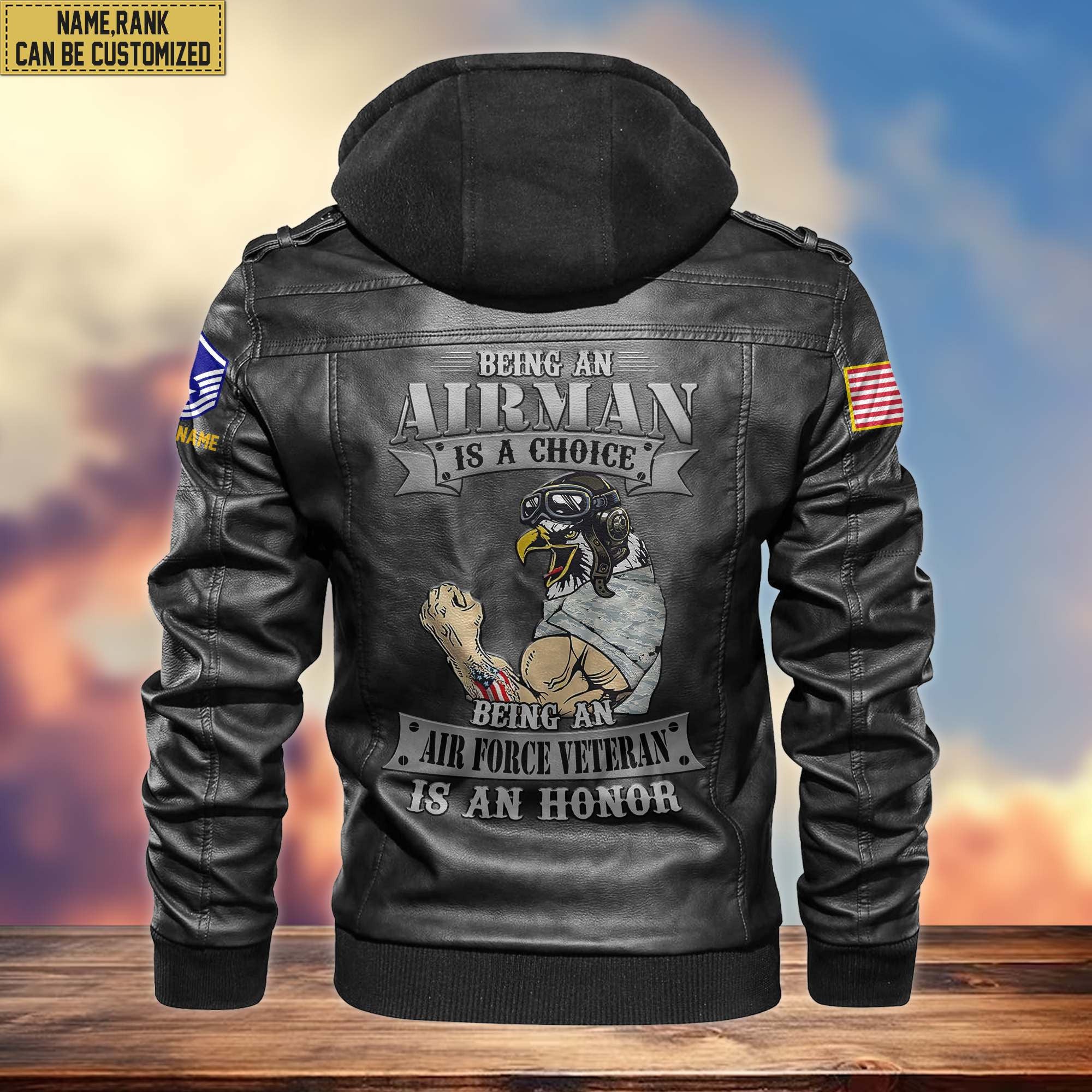 Premium Custom Name, Rank, USAF Leather Jacket, Gifts For Air Force Veteran