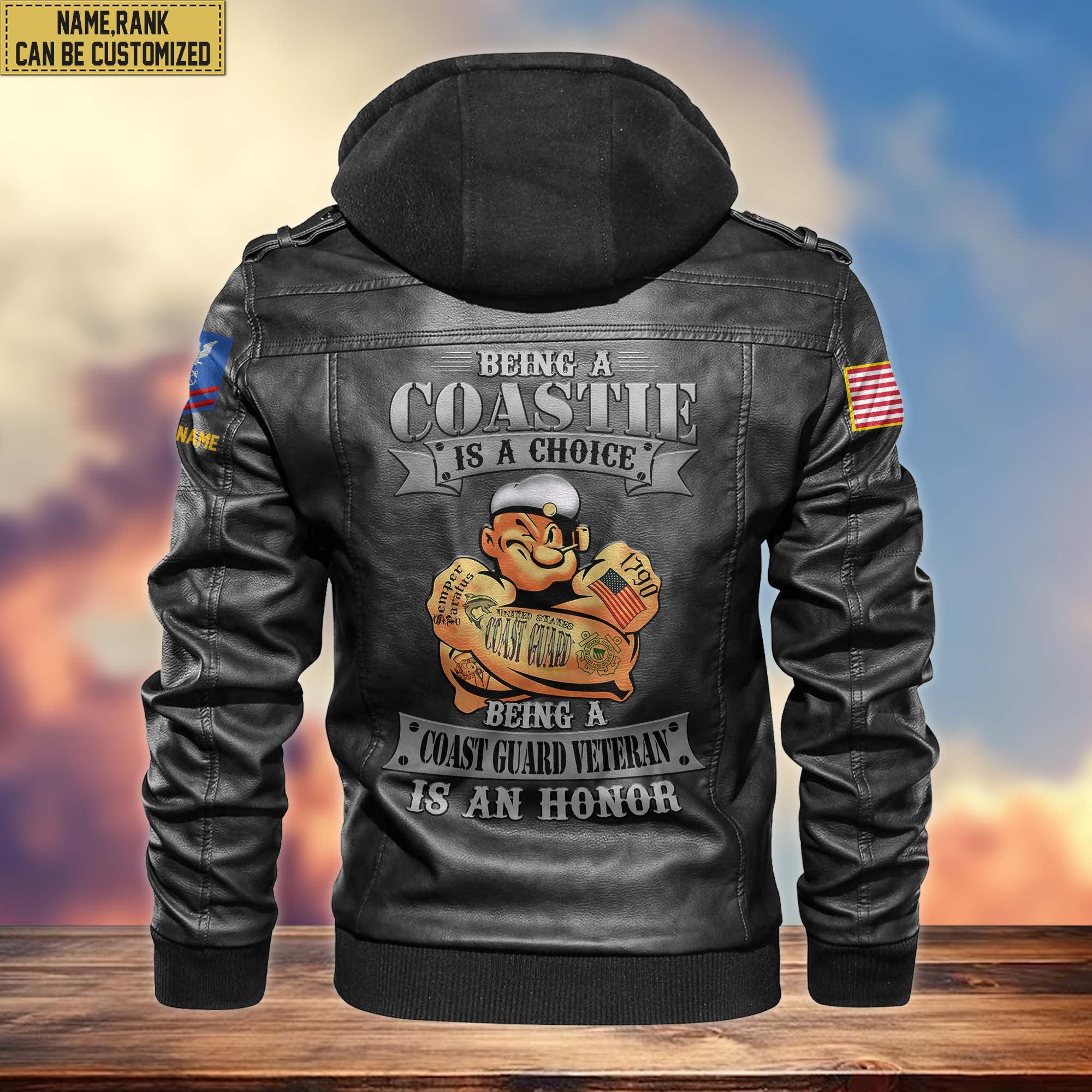 Premium Custom Name, Rank, USCG Leather Jacket, Gifts For Coast Guard Veteran