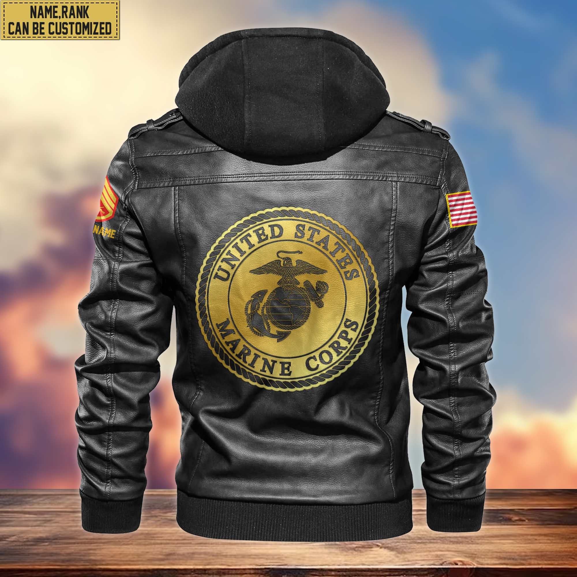 USMC Leather Jacket, Custom Name, Rank, Gifts For Marine Veteran