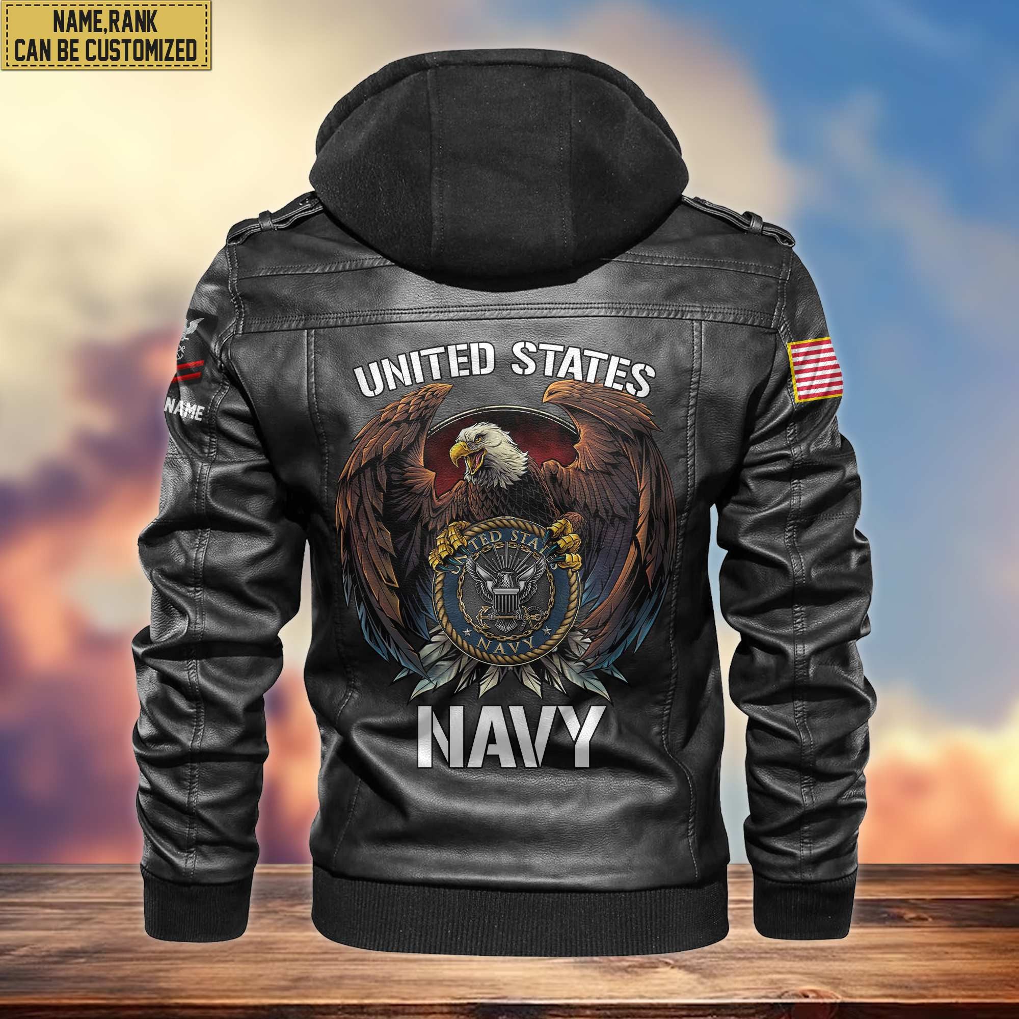Premium US Navy Leather Jacket, Gifts For Navy Veteran