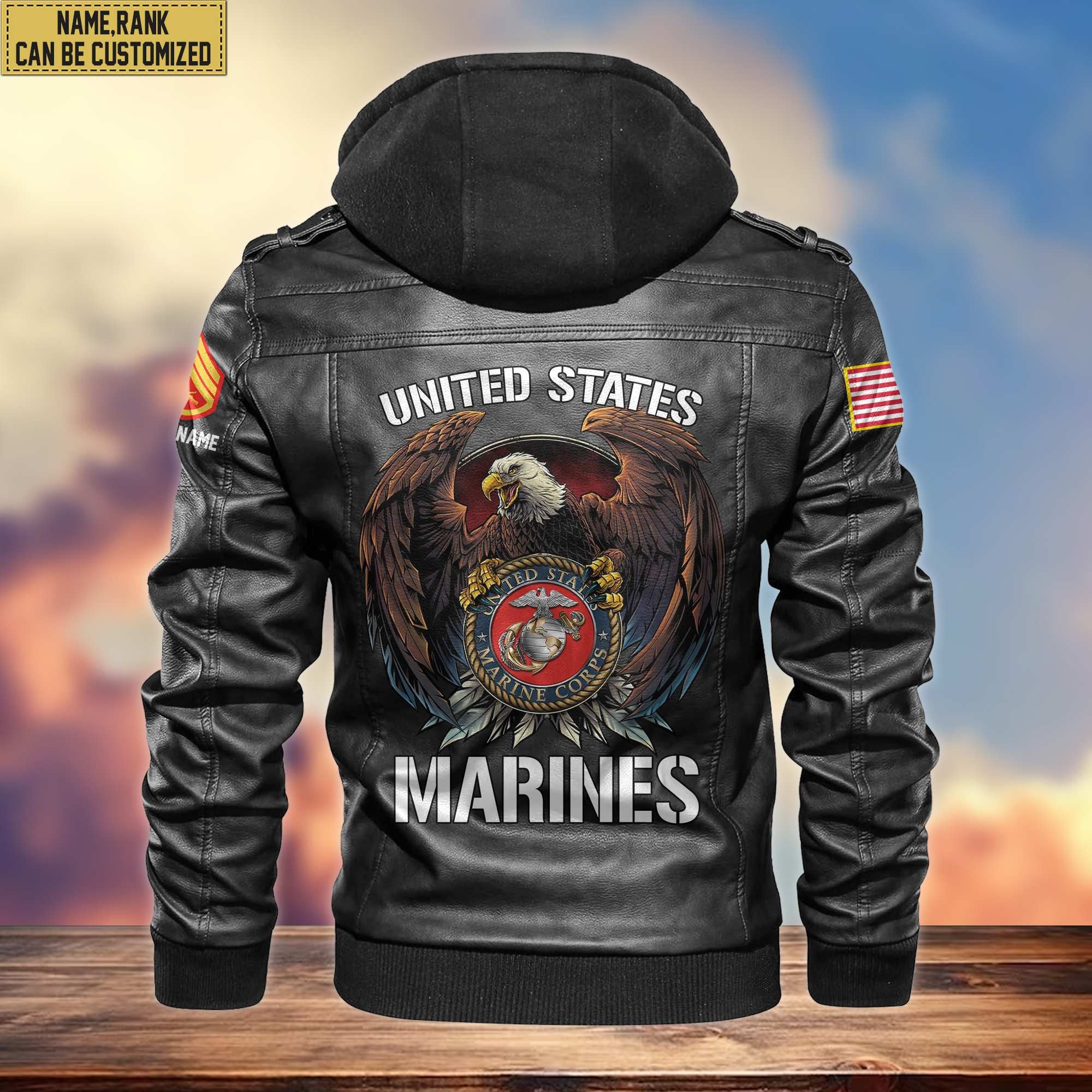 Premium USMC Leather Jacket, Gifts For Marine Veteran