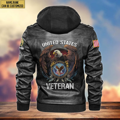 Premium US Veteran Leather Jacket, Gifts For US Veteran