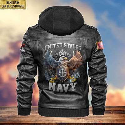 Premium US Navy Leather Jacket, Gifts For Navy Veteran