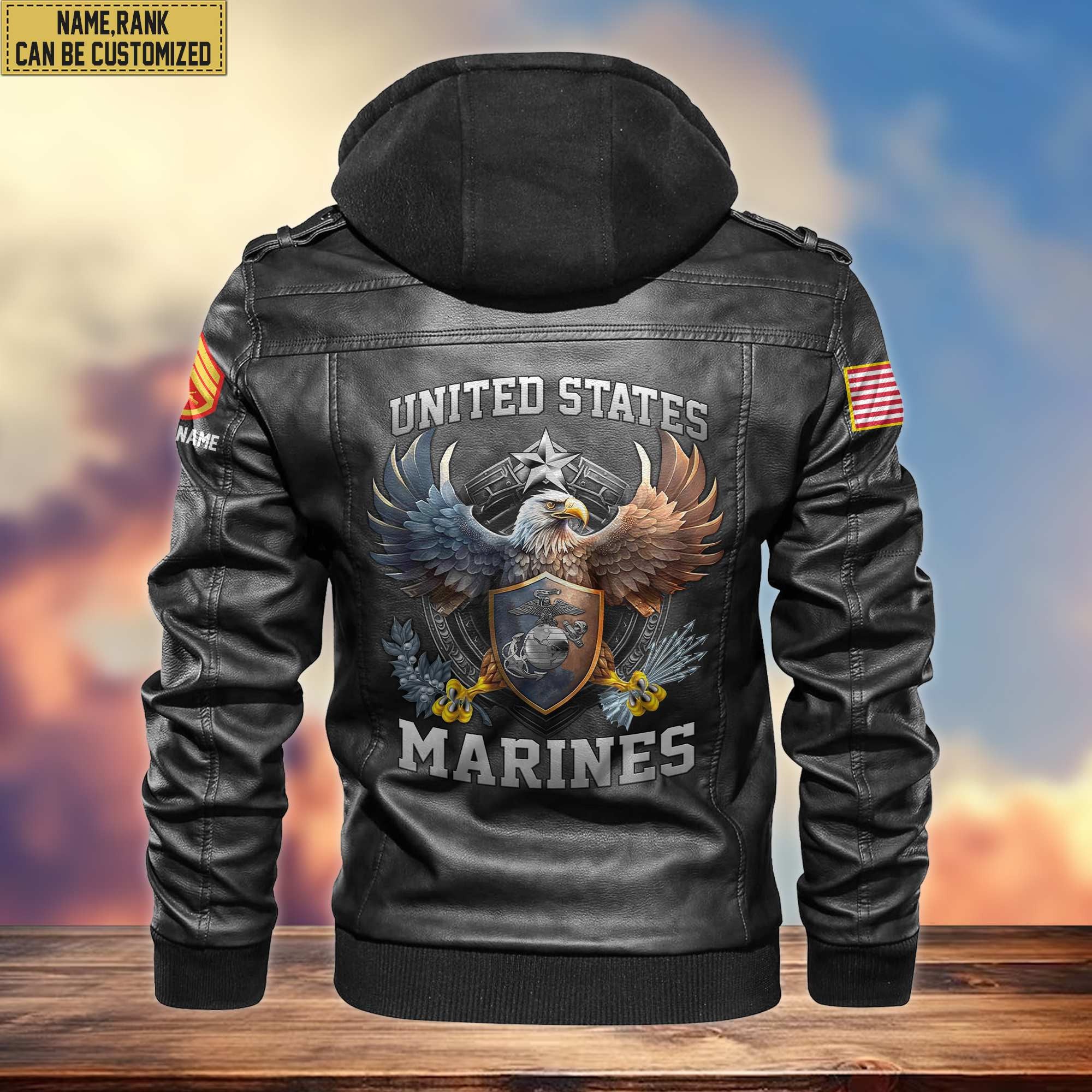 Premium USMC Leather Jacket, Gifts For Marine Veteran