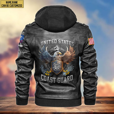 Premium USCG Leather Jacket, Gifts For Coast Guard Veteran