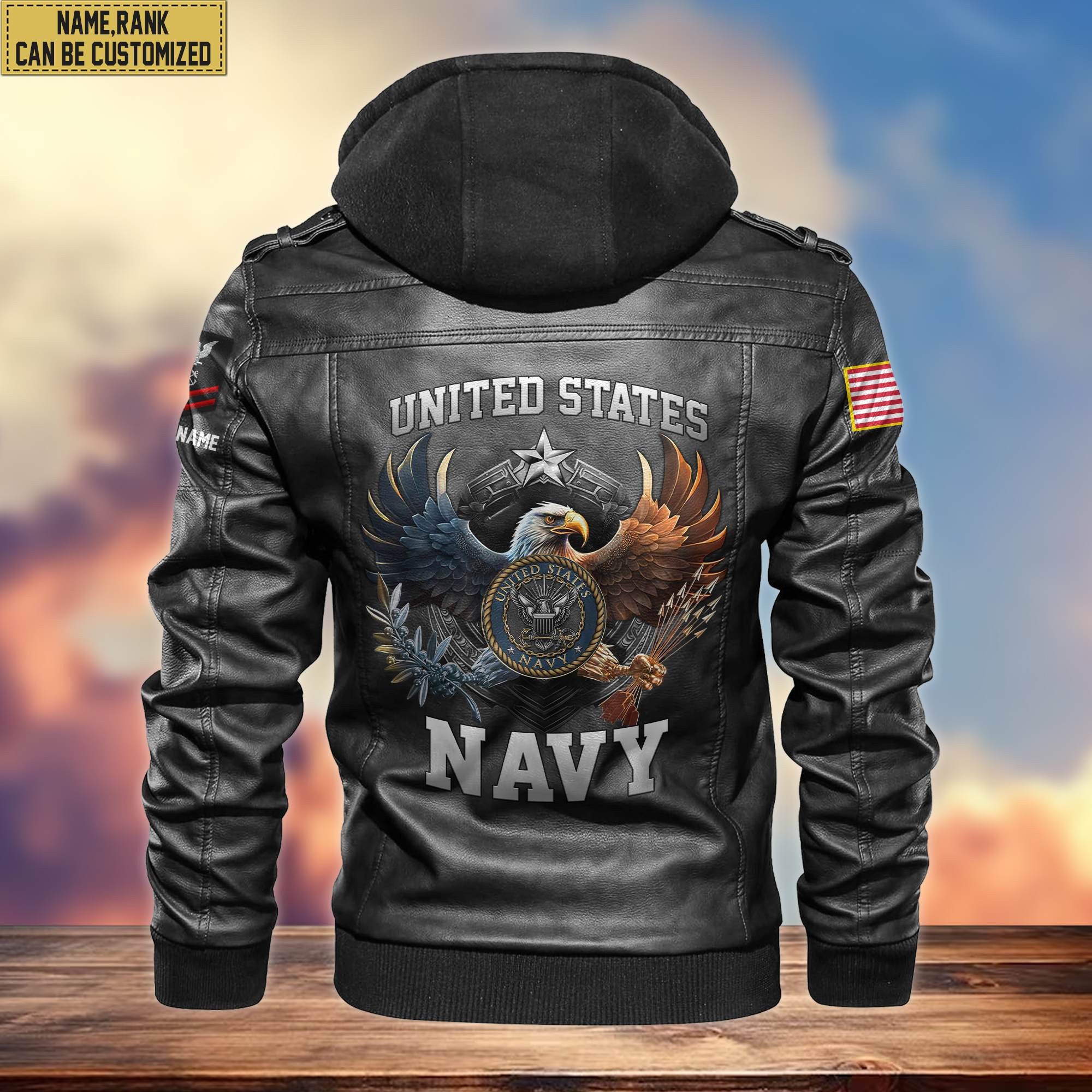 Premium Custom Name, Rank, US Navy Leather Jacket, Gifts For Navy Veteran