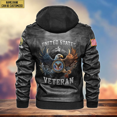 Premium Custom Name, Rank US Veterans Leather Jacket, Gifts For US Veterans
