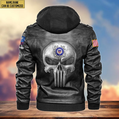 Premium USCG Leather Jacket, Custom Name, Rank, Gifts For Coast Guard Veteran