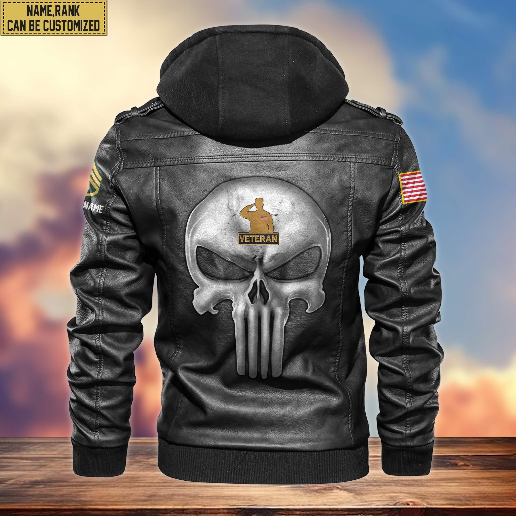 Premium US Veterans Leather Jacket, Custom Name, Rank, Gifts For US Veterans
