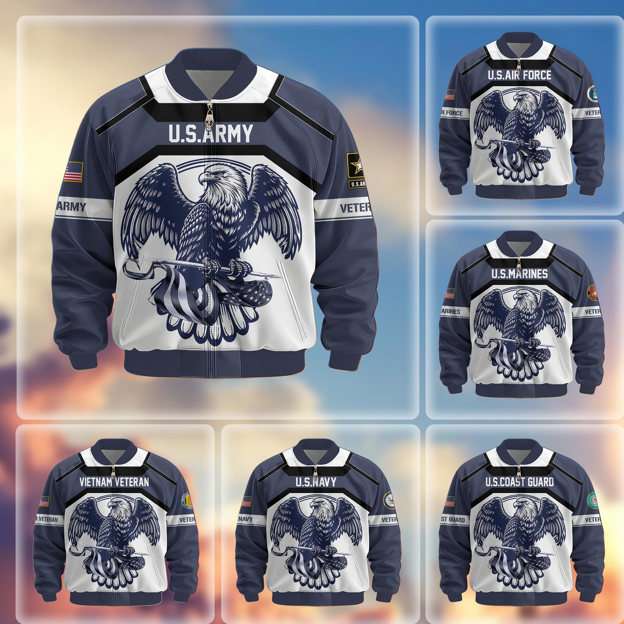 Premium US Veterans Bomber Jacket, Gifts For US Veterans, Gifts For Veterans Day