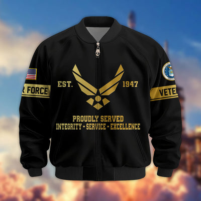 Premium Proudly Served US Veterans Bomber Jacket, Gifts For US Veterans, Gifts For Veterans Day