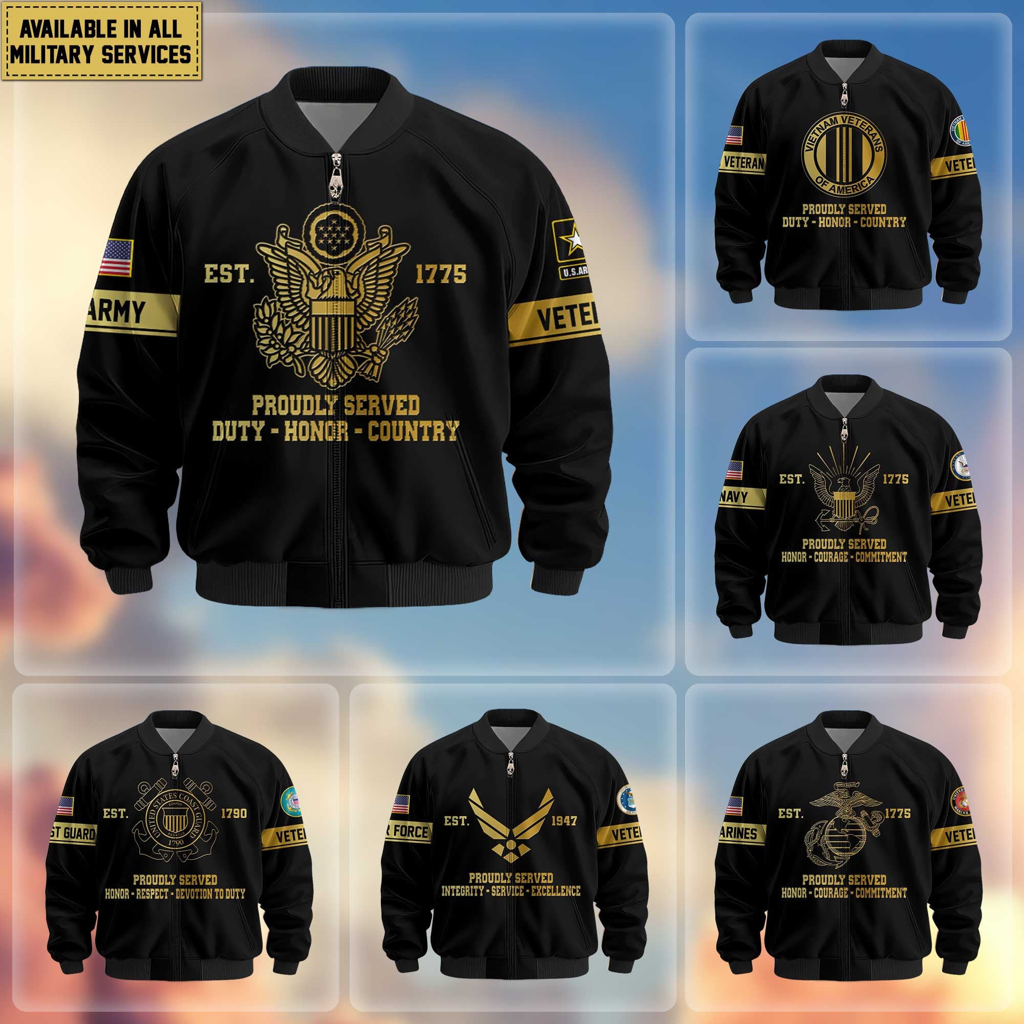 Premium Proudly Served US Veterans Bomber Jacket, Gifts For US Veterans, Gifts For Veterans Day