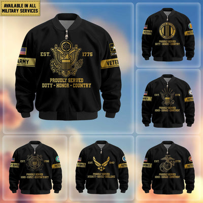 Premium Proudly Served US Veterans Bomber Jacket, Gifts For US Veterans, Gifts For Veterans Day