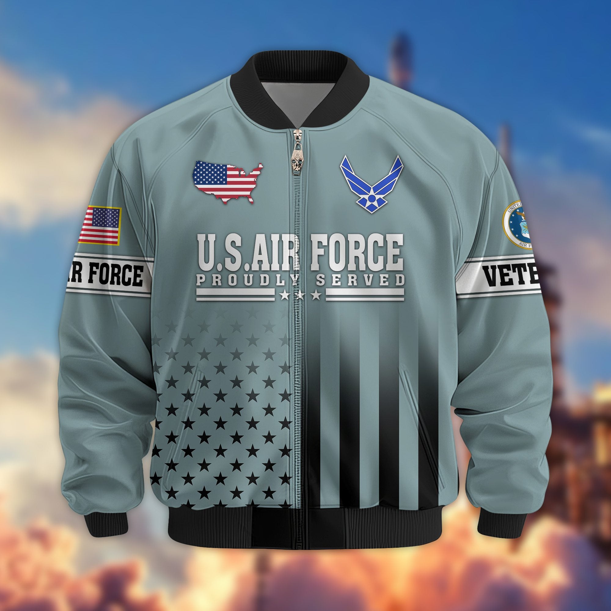 Premium Proudly Served US Veterans Bomber Jacket, Gifts For US Veterans, Gifts For Veterans Day