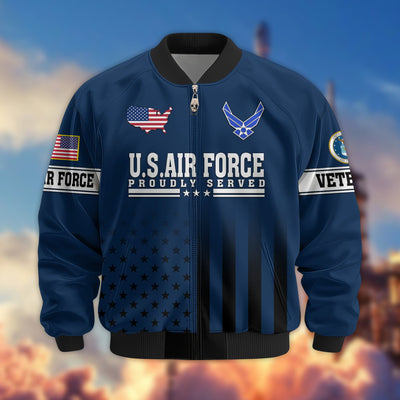 Premium Proudly Served US Veterans Bomber Jacket, Gifts For US Veterans, Gifts For Veterans Day