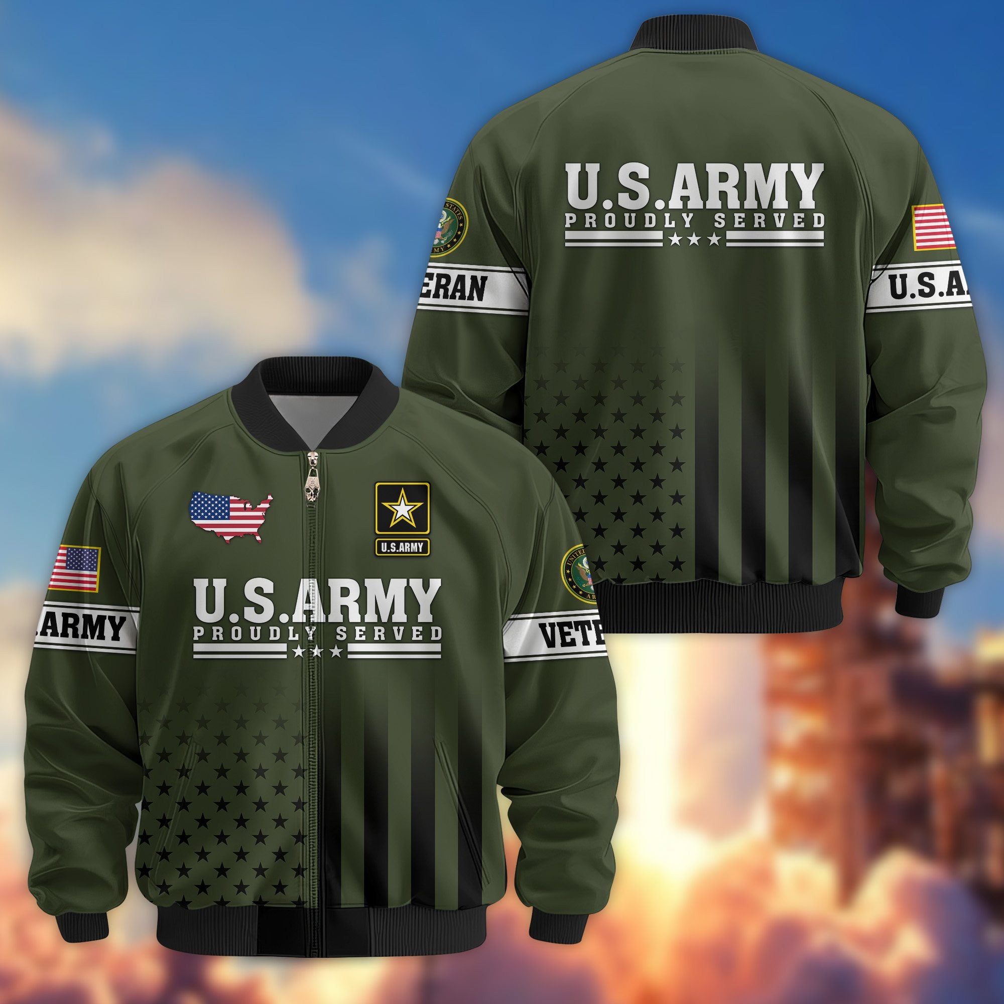 Premium Proudly Served US Veterans Bomber Jacket, Gifts For US Veterans, Gifts For Veterans Day