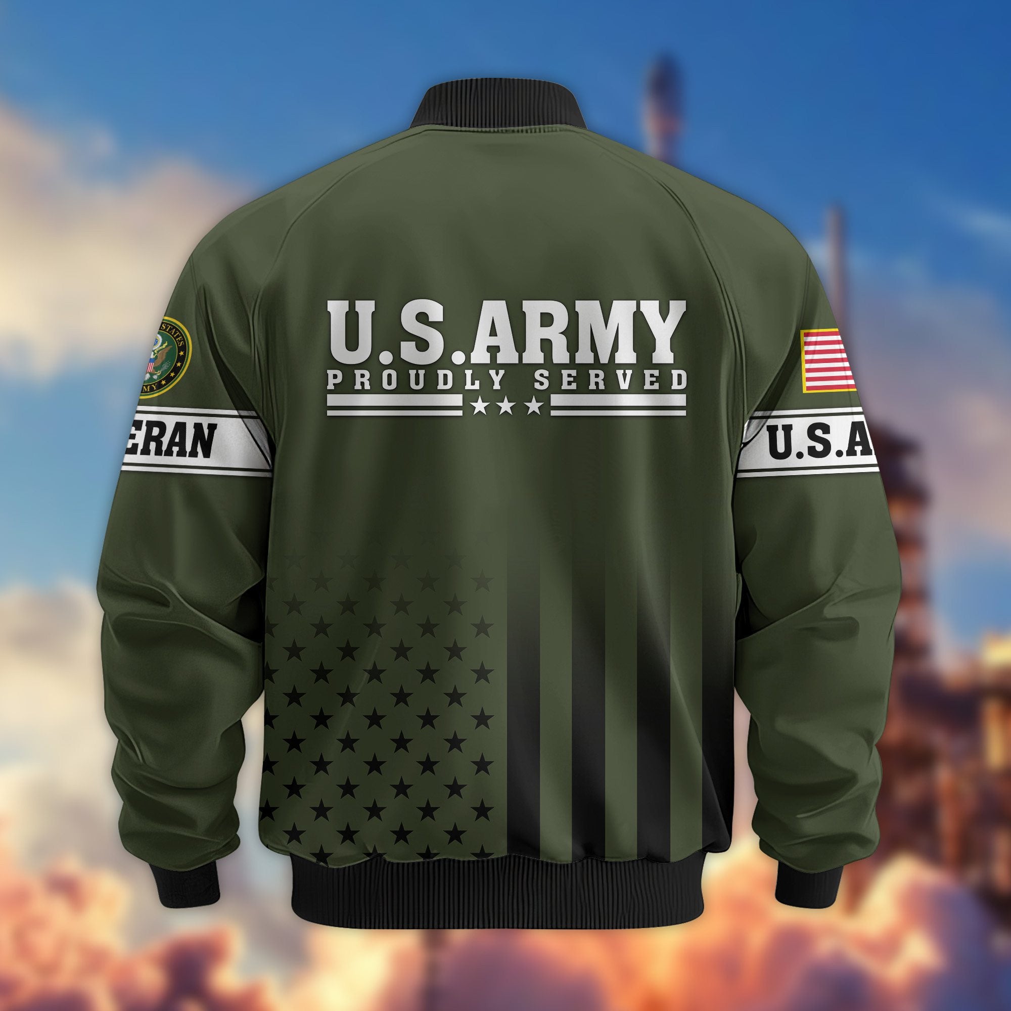 Premium Proudly Served US Veterans Bomber Jacket, Gifts For US Veterans, Gifts For Veterans Day