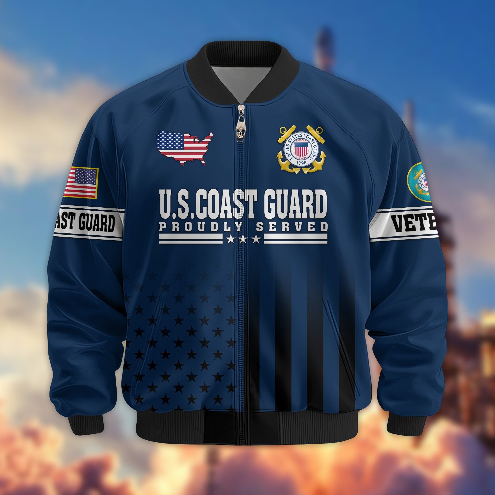 Premium Proudly Served US Veterans Bomber Jacket, Gifts For US Veterans, Gifts For Veterans Day