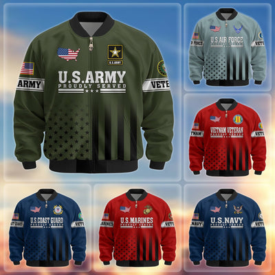 Premium Proudly Served US Veterans Bomber Jacket, Gifts For US Veterans, Gifts For Veterans Day