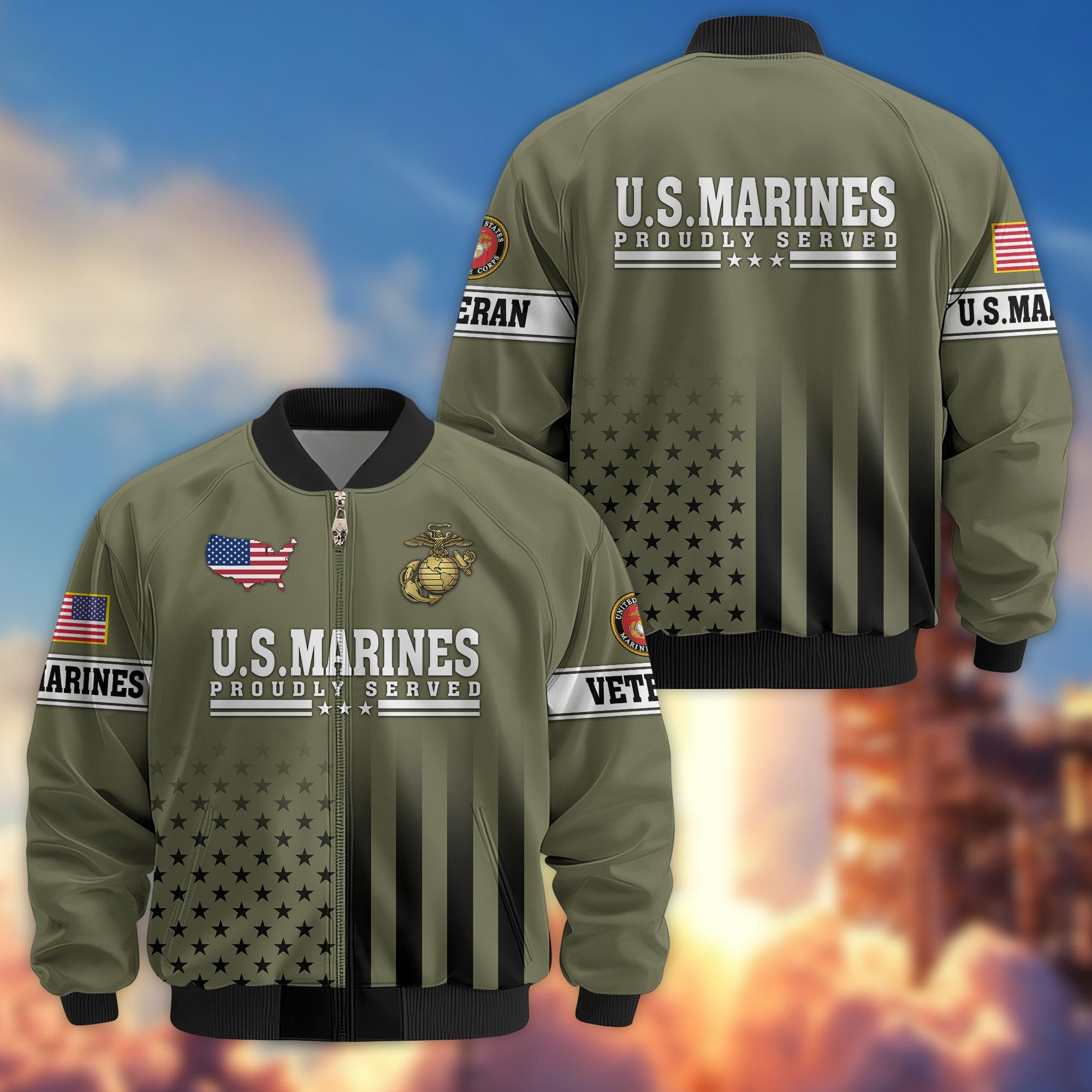Premium Proudly Served US Veterans Bomber Jacket, Gifts For US Veterans, Gifts For Veterans Day