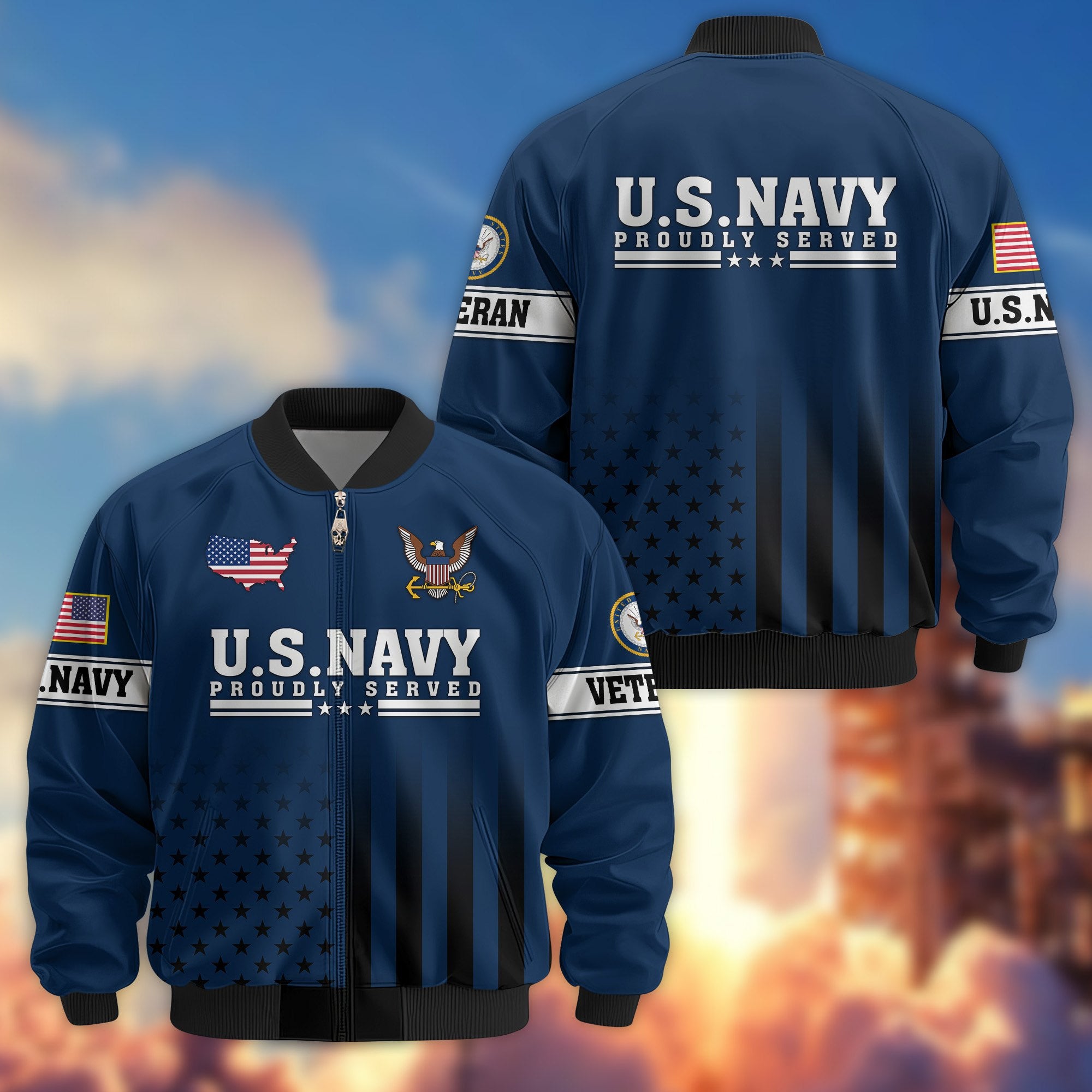 Premium Proudly Served US Veterans Bomber Jacket, Gifts For US Veterans, Gifts For Veterans Day
