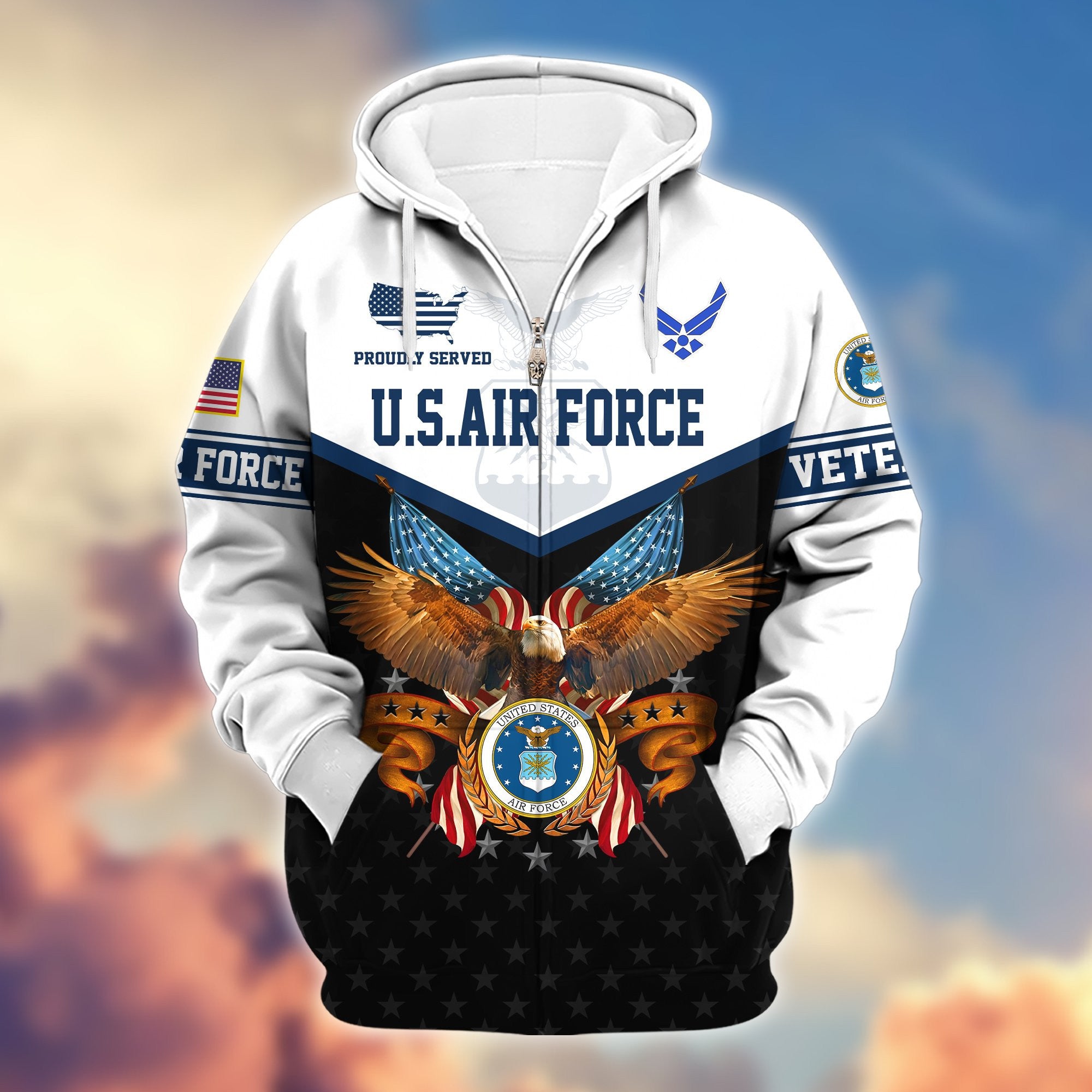 Premium US Veterans Zip Hoodie, Gifts For US Veterans, Gifts For Veterans Day