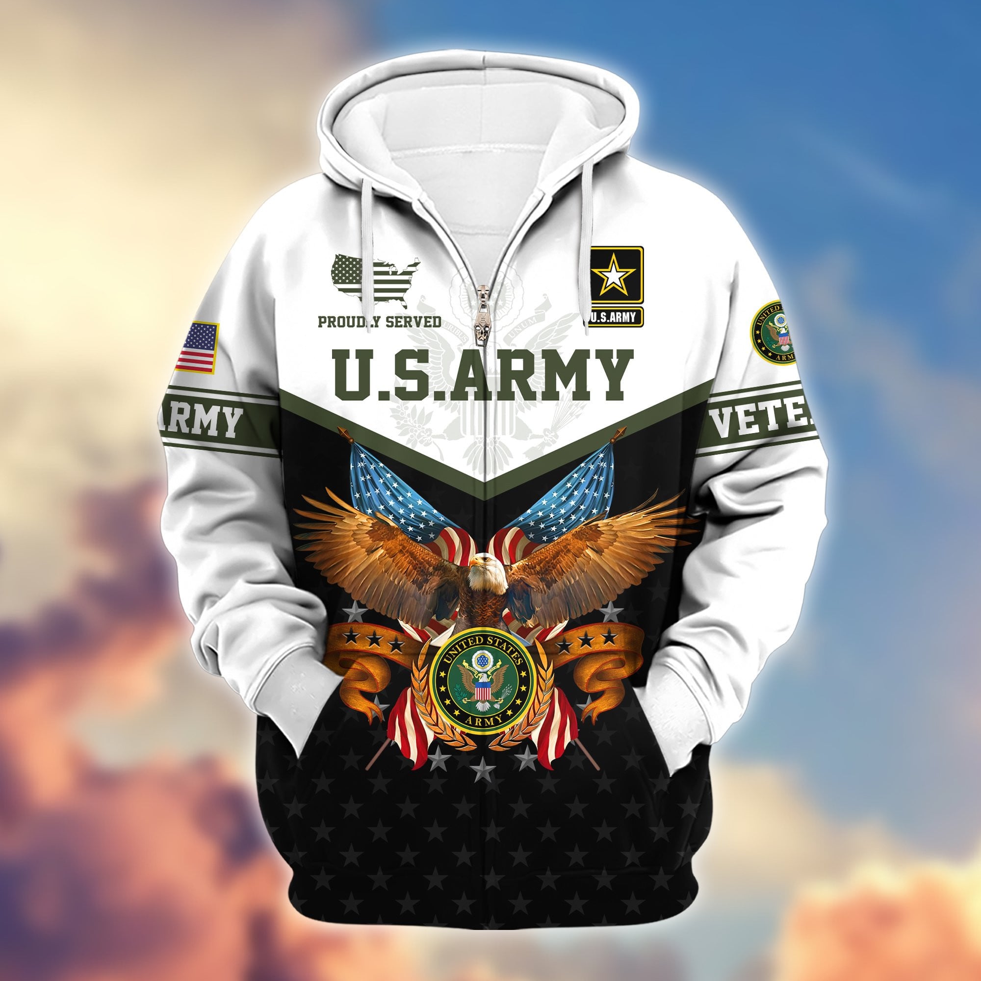 Premium US Veterans Zip Hoodie, Gifts For US Veterans, Gifts For Veterans Day