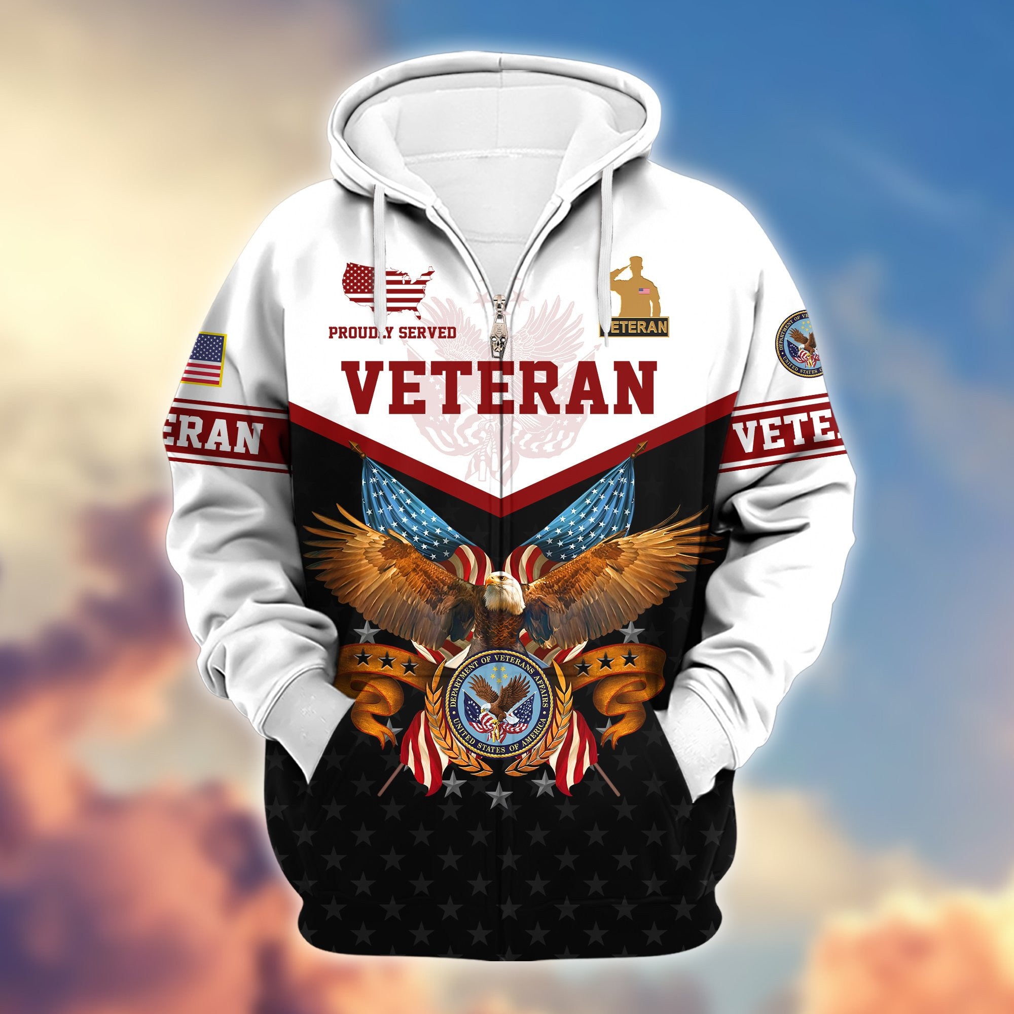 Premium US Veterans Zip Hoodie, Gifts For US Veterans, Gifts For Veterans Day