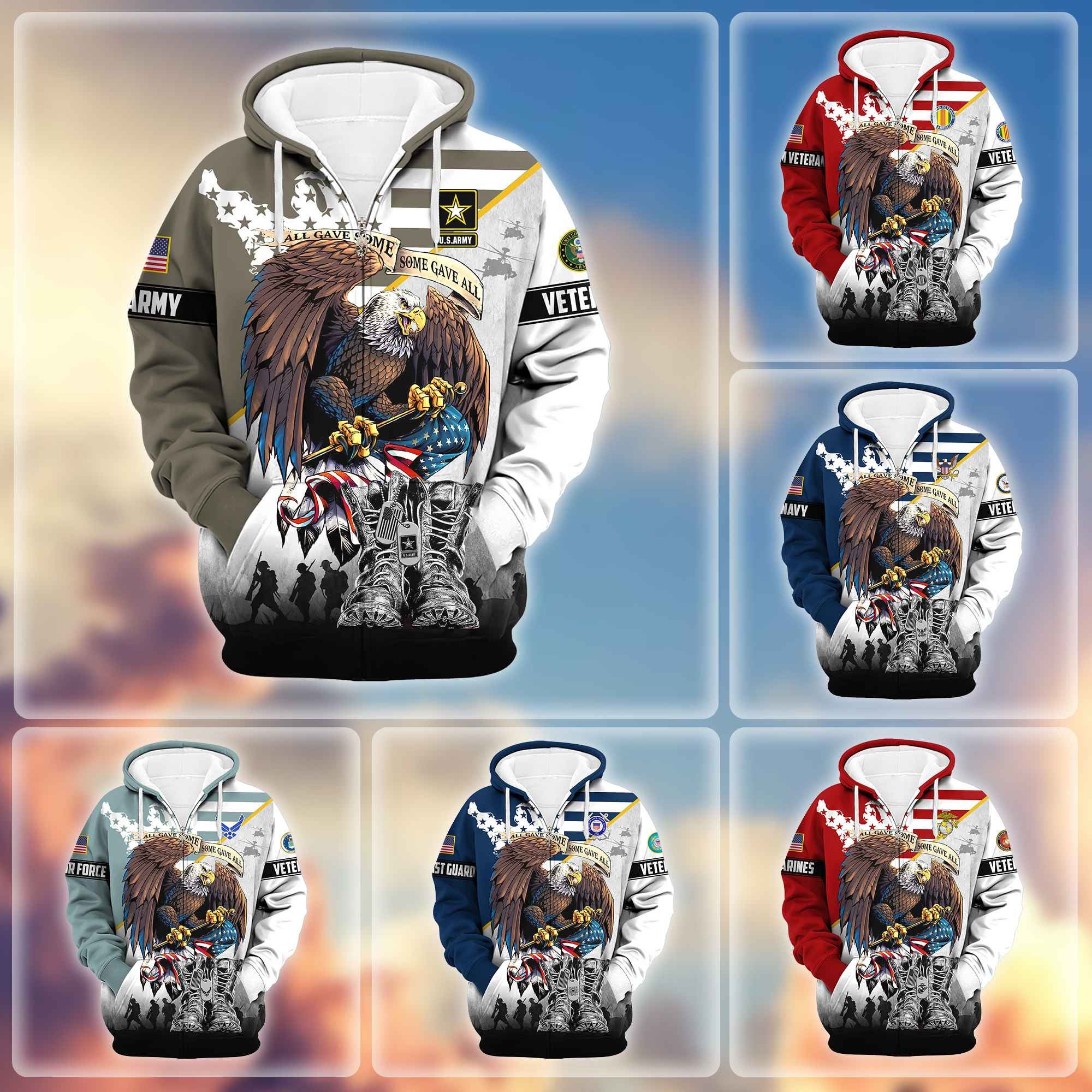 Premium All Gave Some Some Gave All US Veterans Zip Hoodie, Gifts For US Veterans, Gifts For Veterans Day
