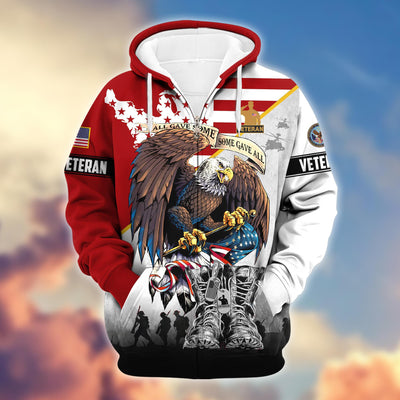 Premium All Gave Some Some Gave All US Veterans Zip Hoodie, Gifts For US Veterans, Gifts For Veterans Day