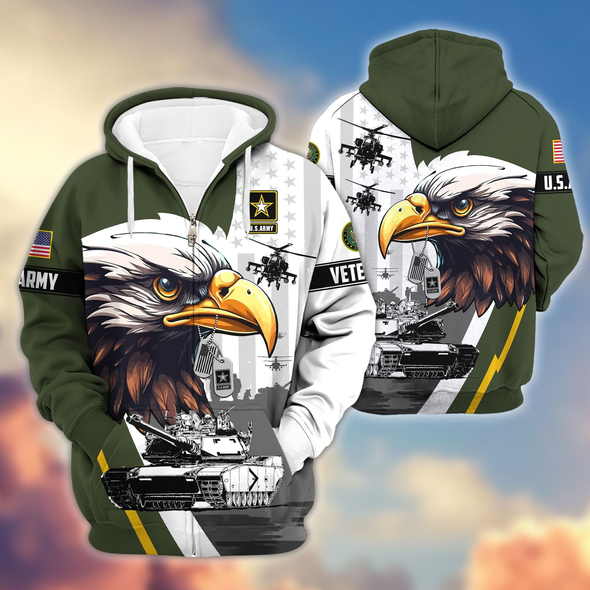 Premium US Veterans Zip Hoodie, Gifts For US Veterans, Gifts For Veterans Day