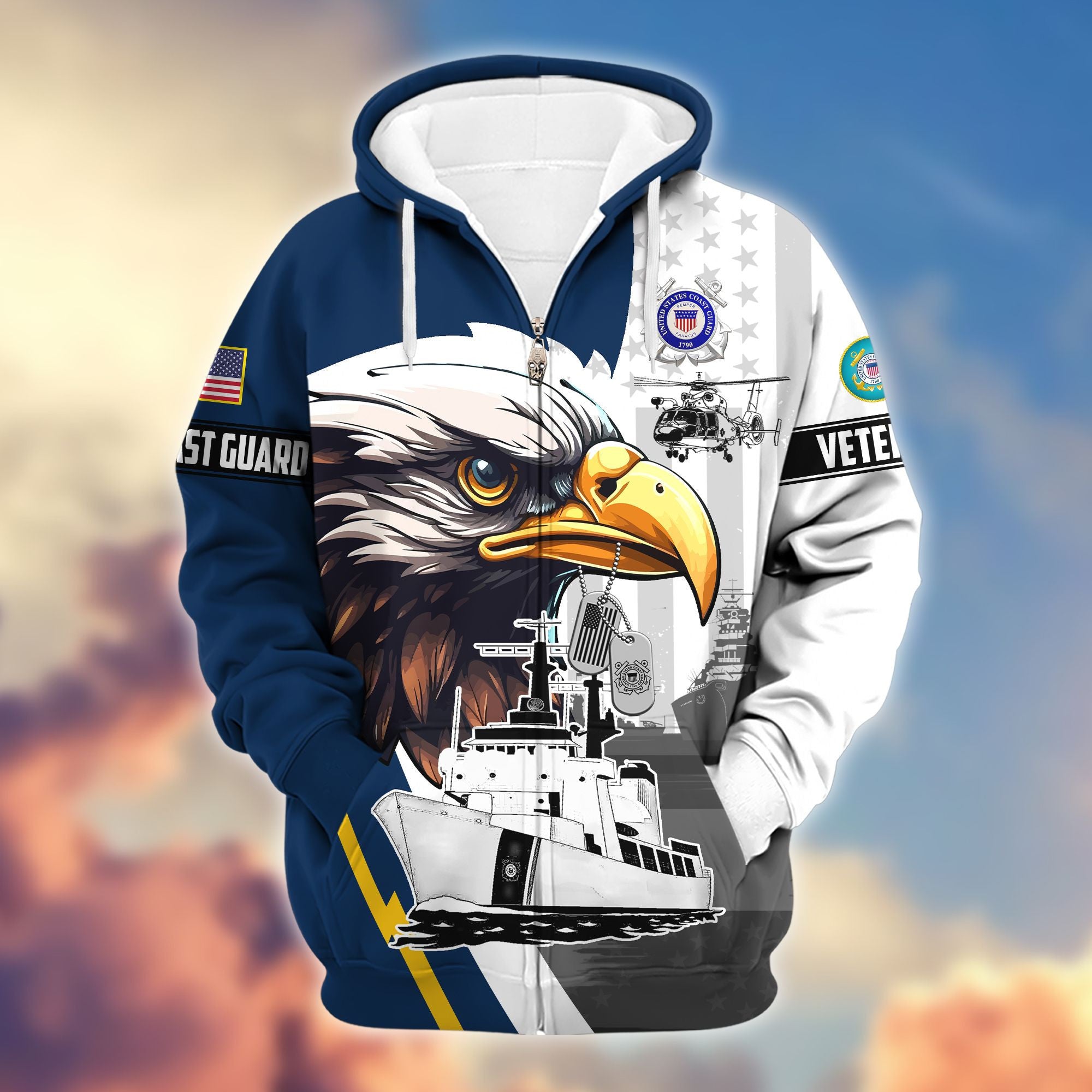 Premium US Veterans Zip Hoodie, Gifts For US Veterans, Gifts For Veterans Day