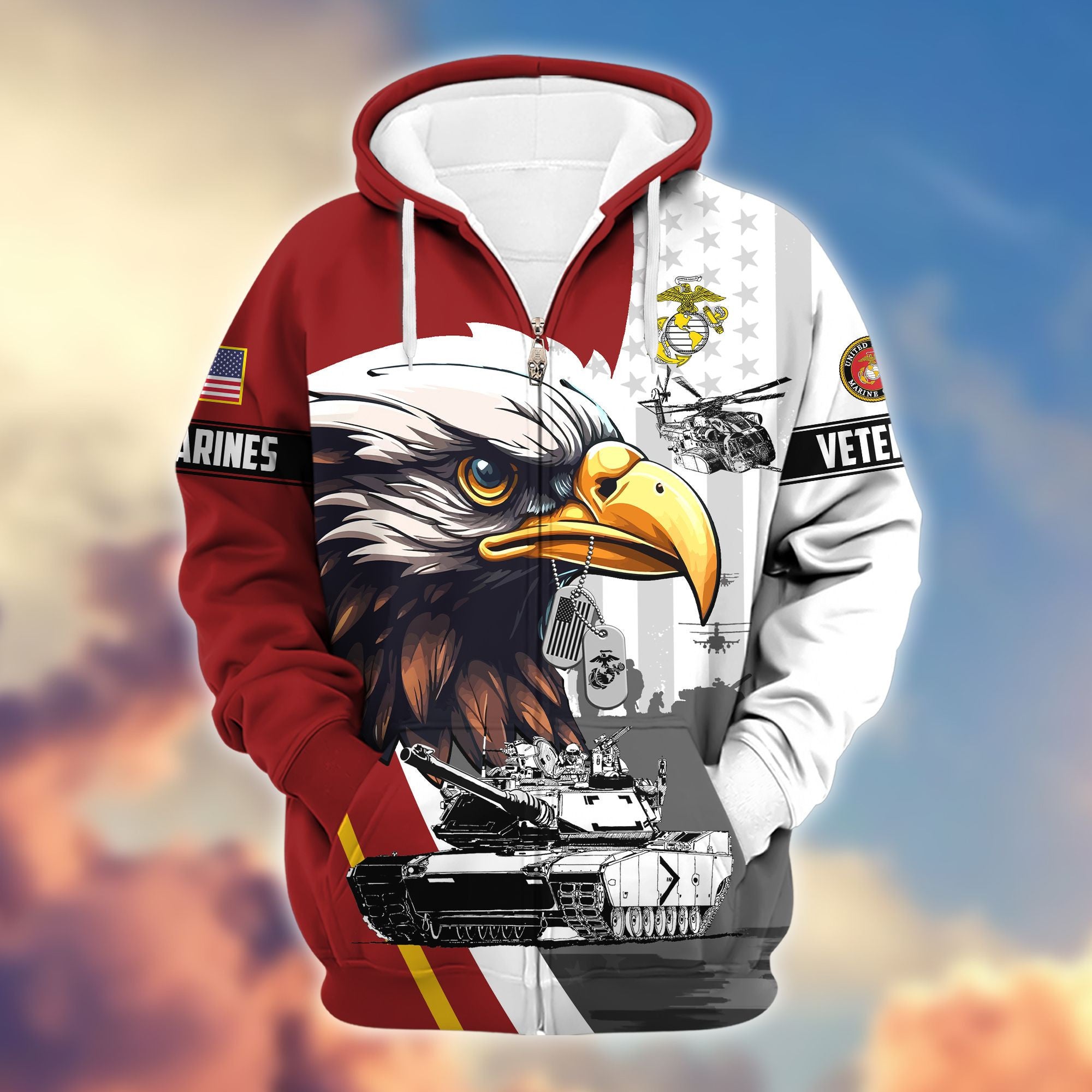 Premium US Veterans Zip Hoodie, Gifts For US Veterans, Gifts For Veterans Day