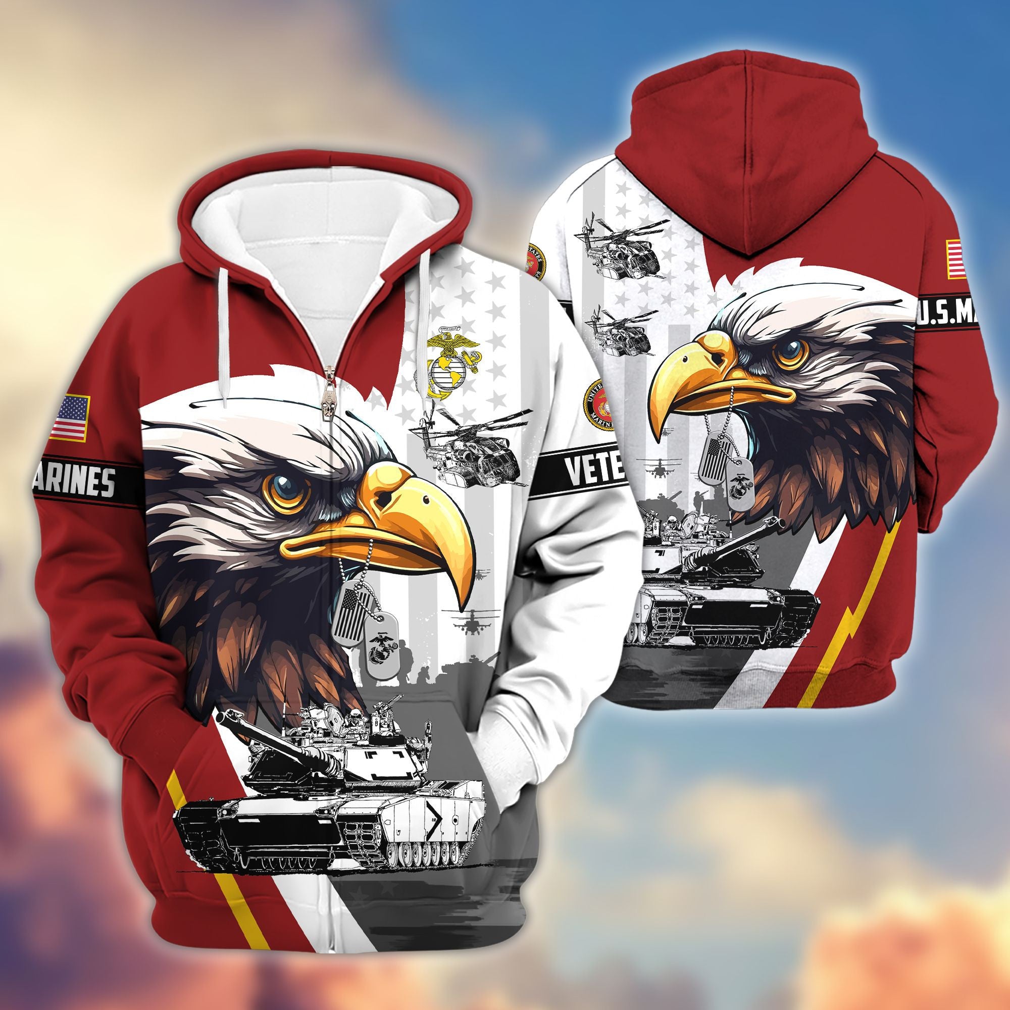Premium US Veterans Zip Hoodie, Gifts For US Veterans, Gifts For Veterans Day