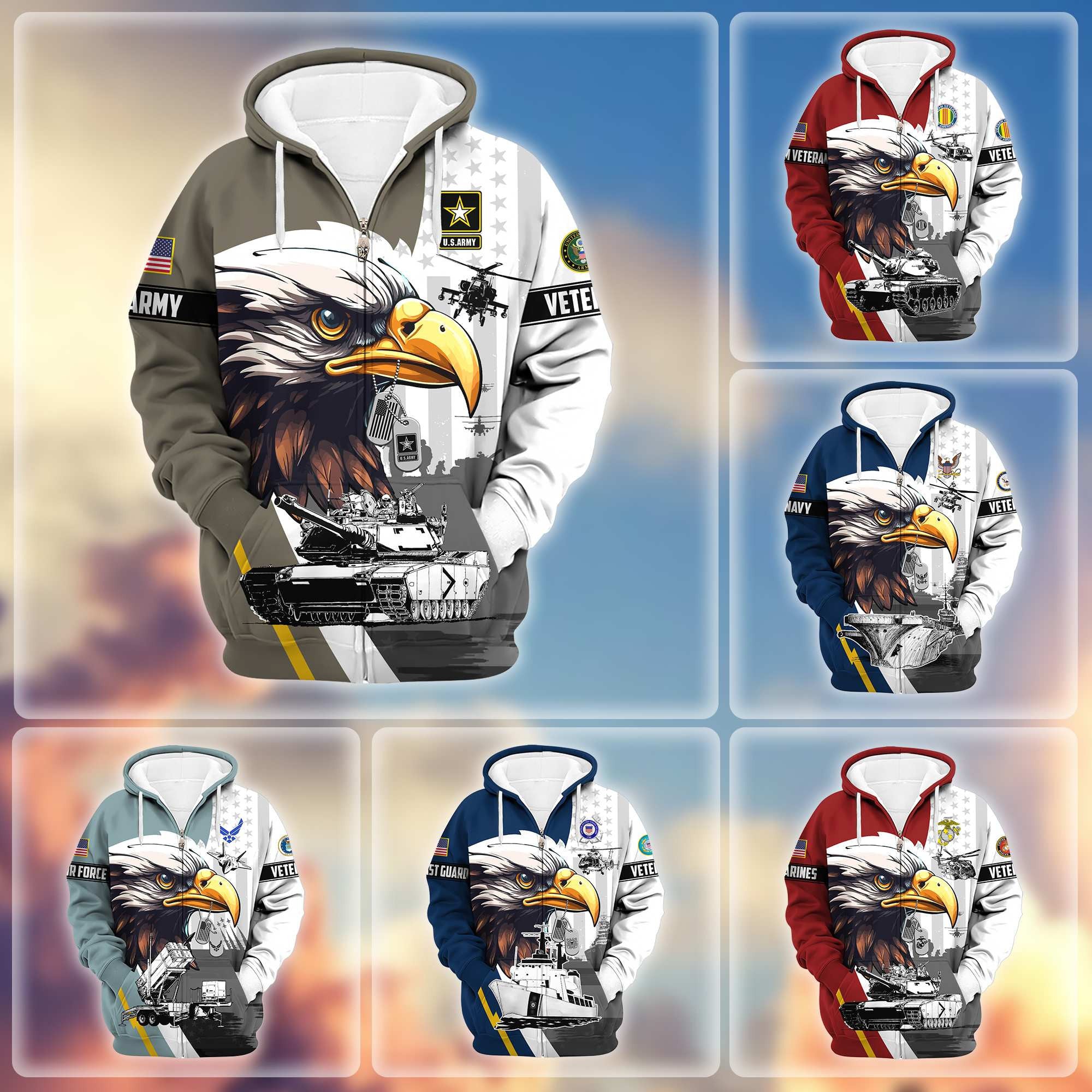 Premium US Veterans Zip Hoodie, Gifts For US Veterans, Gifts For Veterans Day