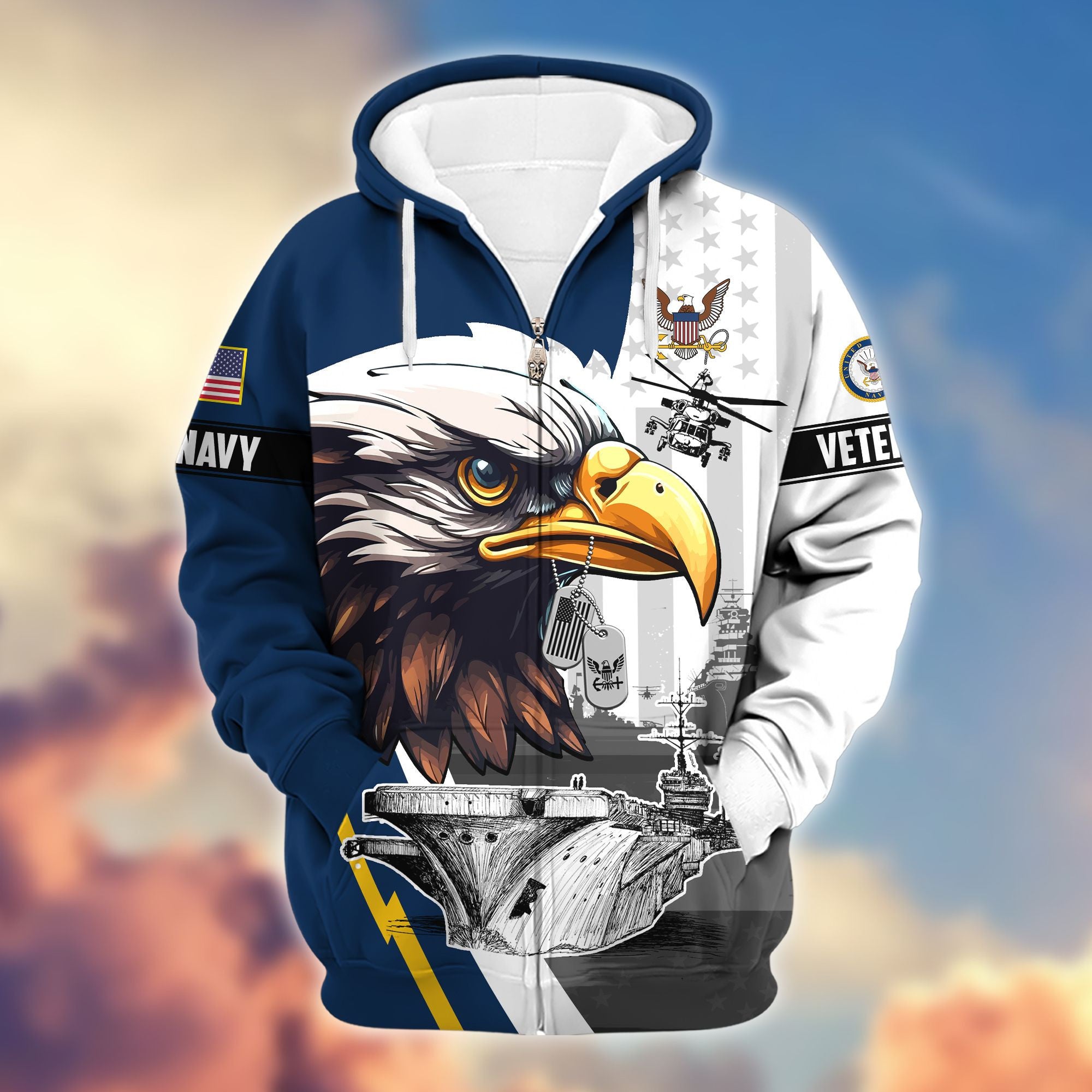 Premium US Veterans Zip Hoodie, Gifts For US Veterans, Gifts For Veterans Day