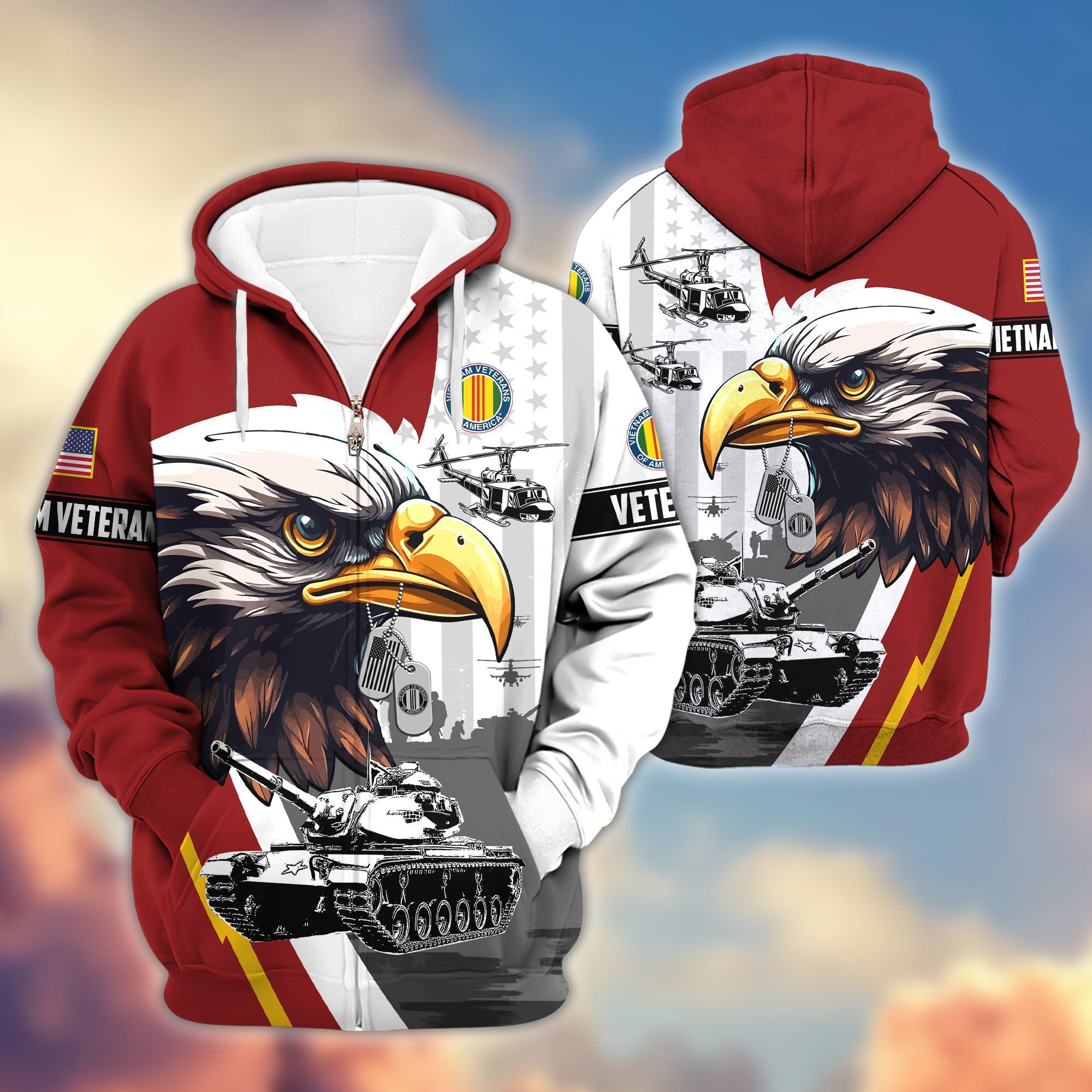 Premium US Veterans Zip Hoodie, Gifts For US Veterans, Gifts For Veterans Day