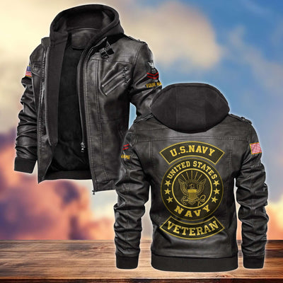 Premium US Navy Leather Jacket, Custom Name, Rank, Gifts For Navy Veteran
