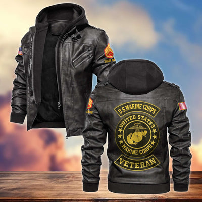 Premium USMC Leather Jacket, Custom Name, Rank, Gifts For Marine Veteran