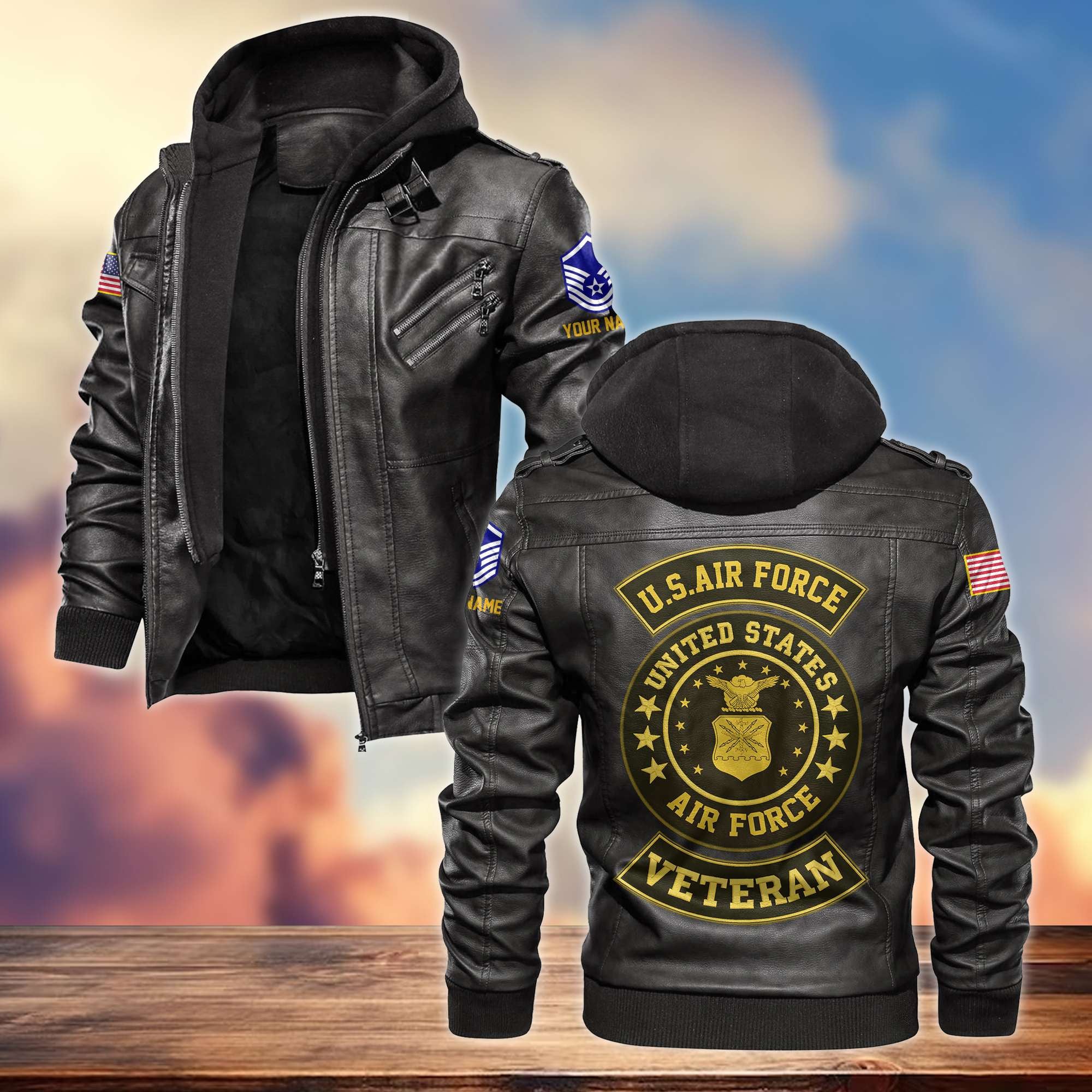 Premium USAF Leather Jacket, Custom Name, Rank, Gifts For Air Force Veteran