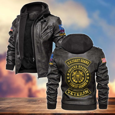 Premium USCG Leather Jacket, Custom Name, Rank, Gifts For Coast Guard Veteran