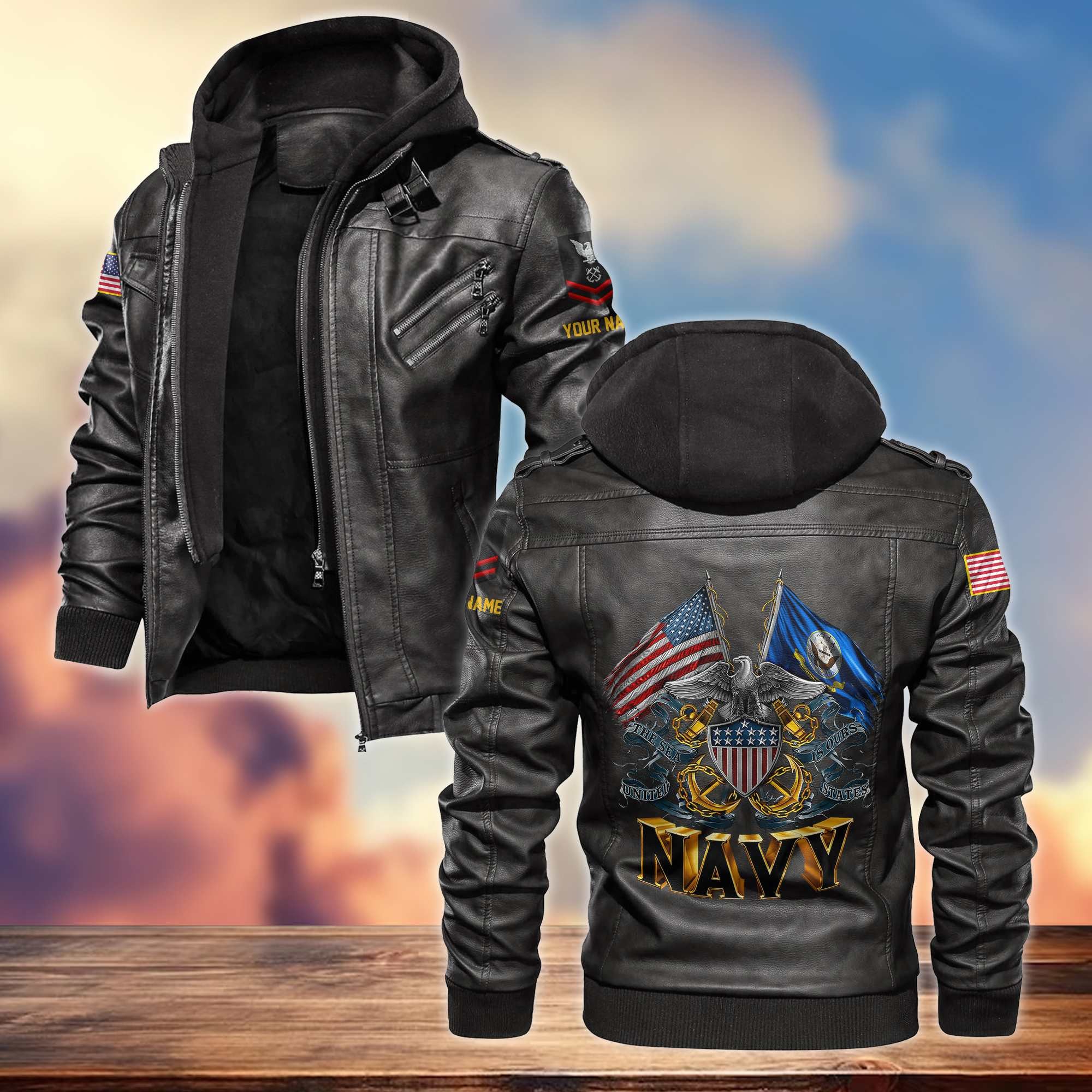 Premium US Navy Leather Jacket, Custom Name, Rank, Gifts For Navy Veteran