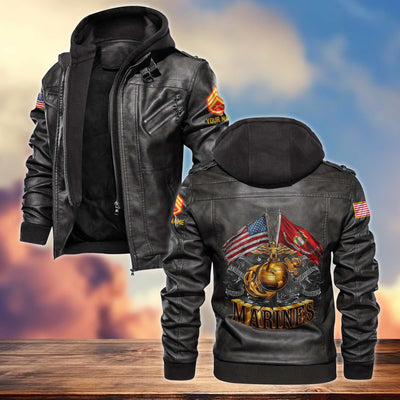 Premium USMC Leather Jacket, Custom Name, Rank, Gifts For Marine Veteran