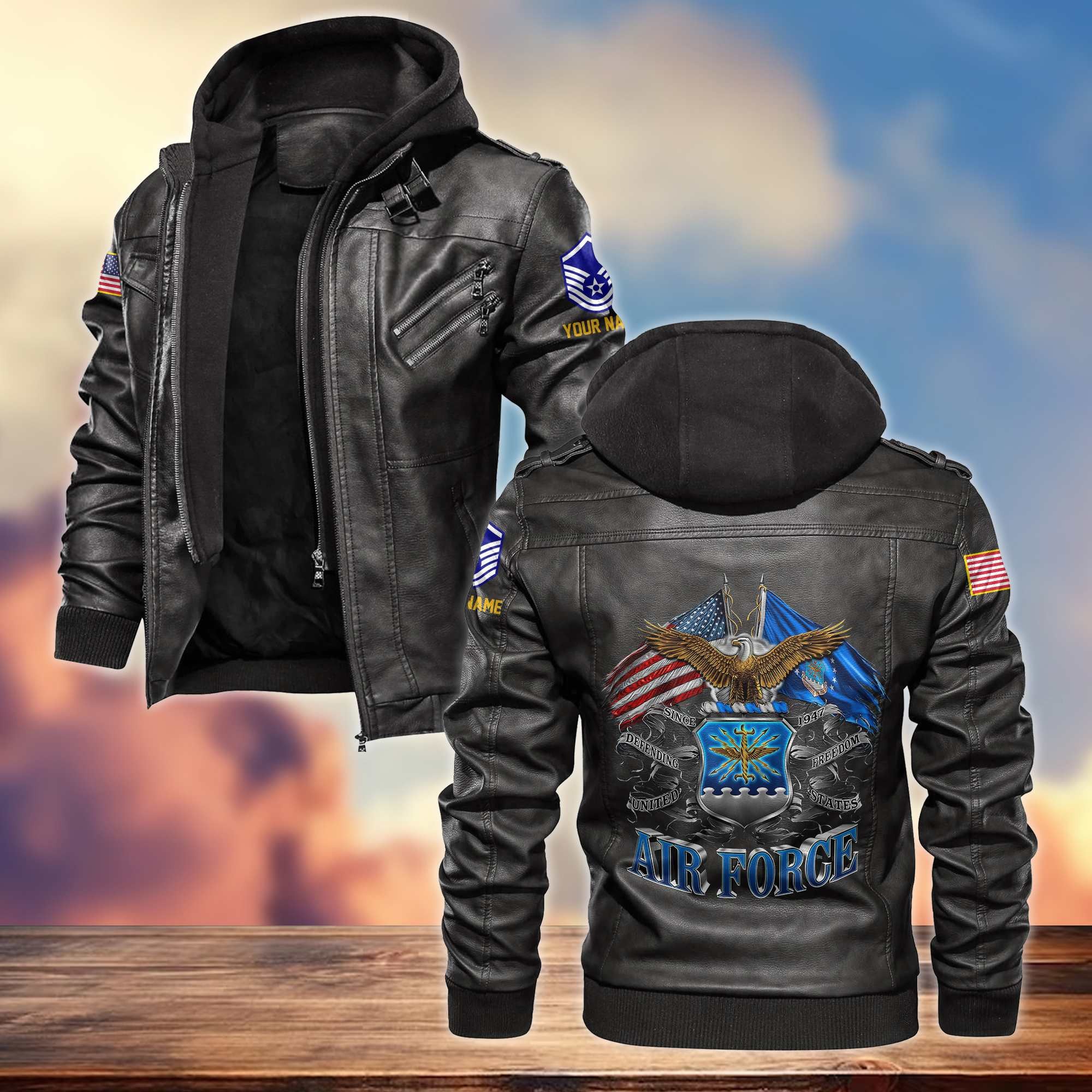 Premium USAF Leather Jacket, Custom Name, Rank, Gifts For Air Force Veteran