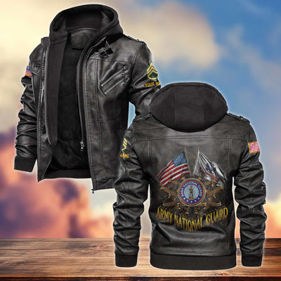 Premium Army National Guard Veteran Leather Jacket, Custom Name, Rank, Gifts For Army National Guard Veteran