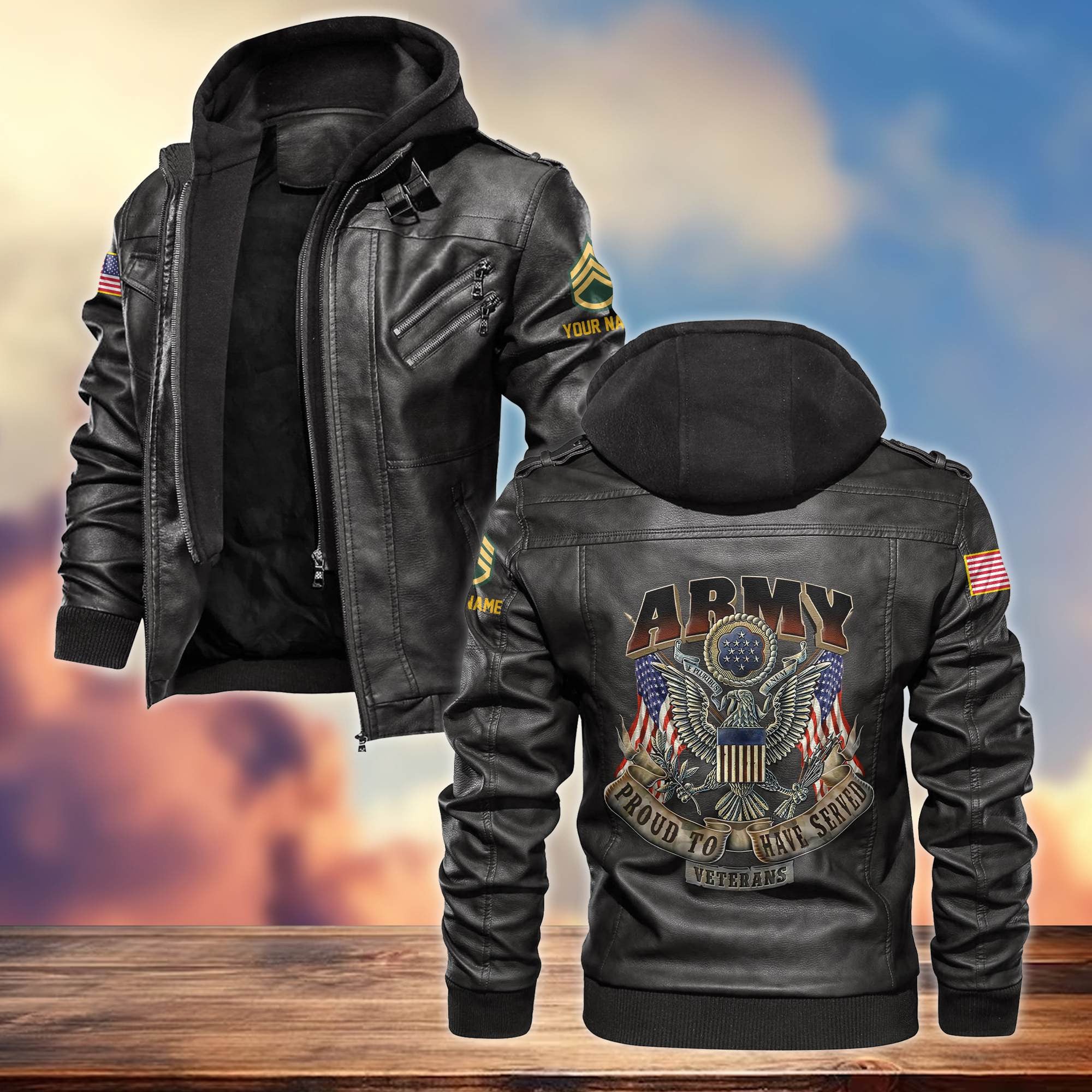 Premium US Army Leather Jacket, Custom Name, Rank, Gifts For Army Veteran